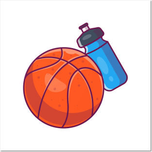 Basket ball with bottle cartoon Posters and Art